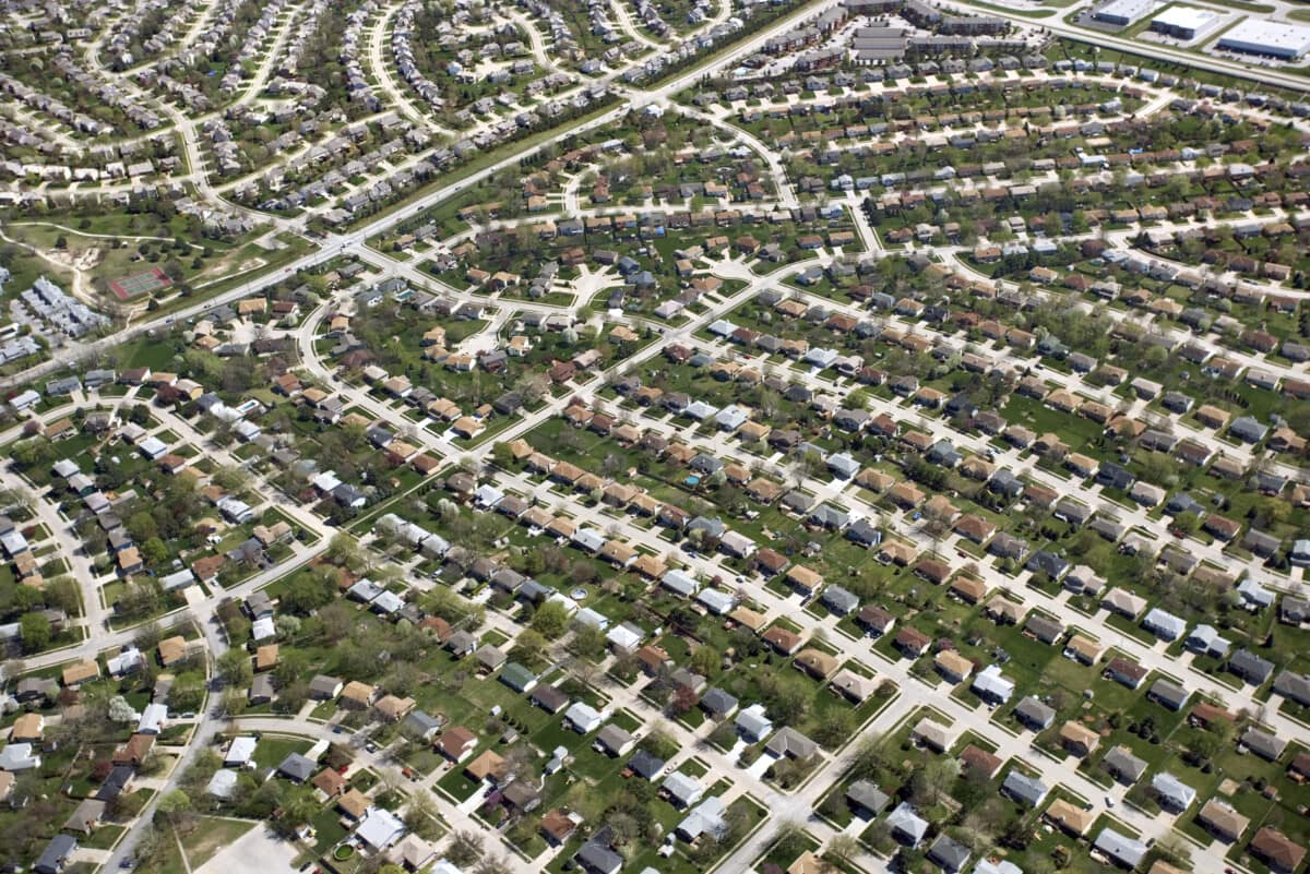 Aerial view of suburbia in Omaha, Nebraska