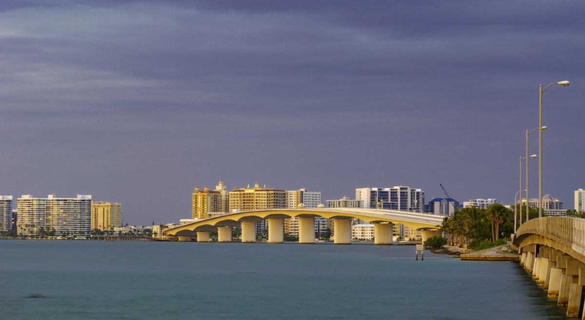 A skyline and bridge at Sarasota, Florida.