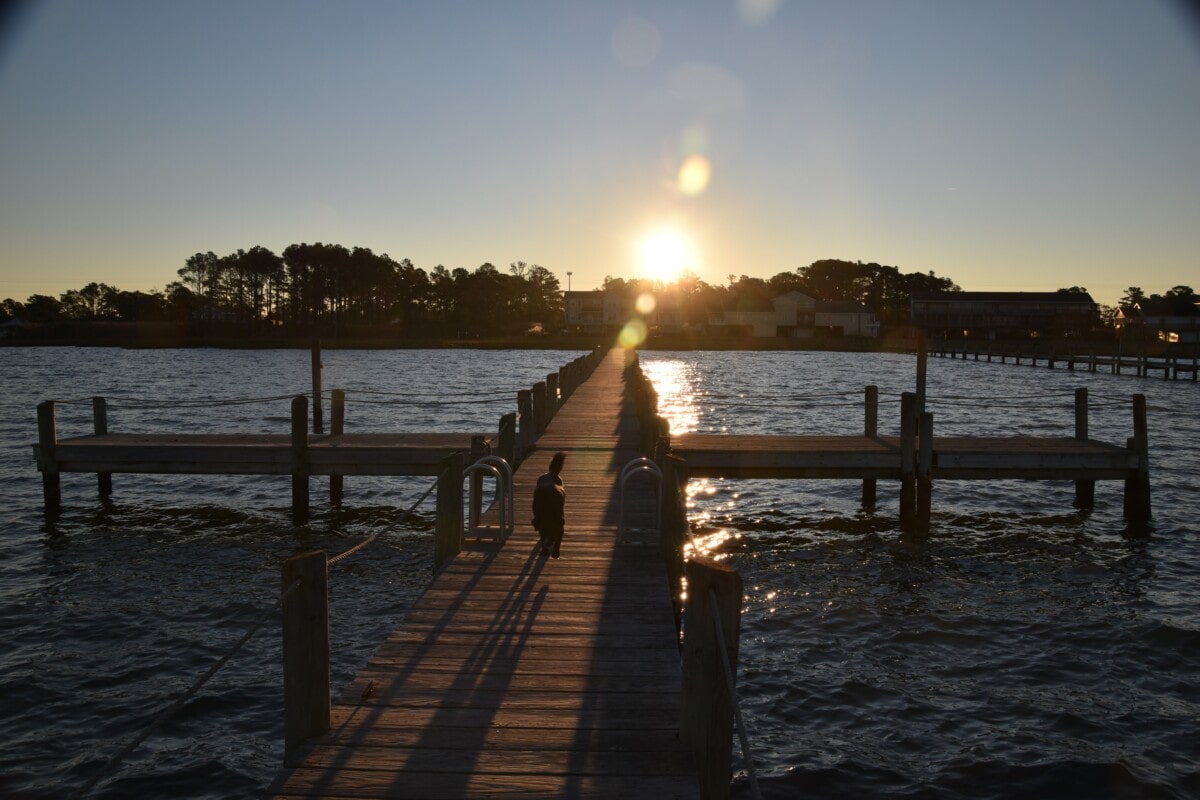 dock with water in chincoteague virginia
