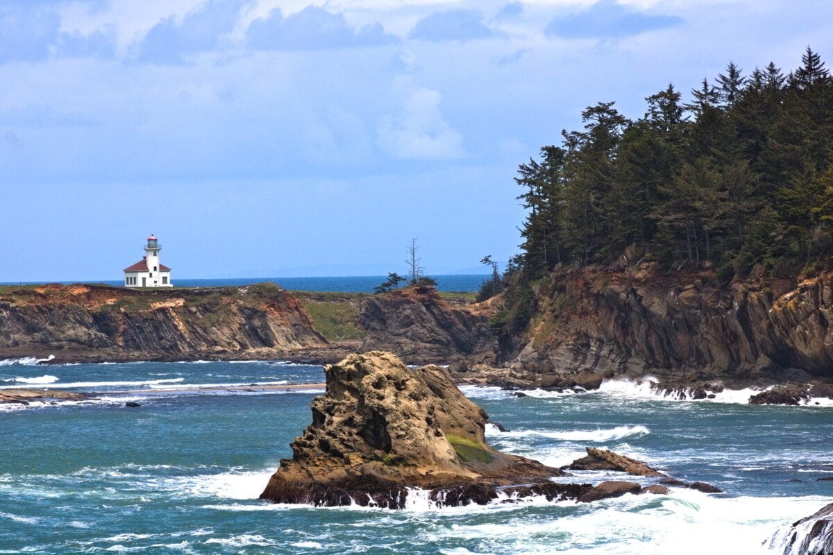 Coos Bay cliff and wild area with ocean waves