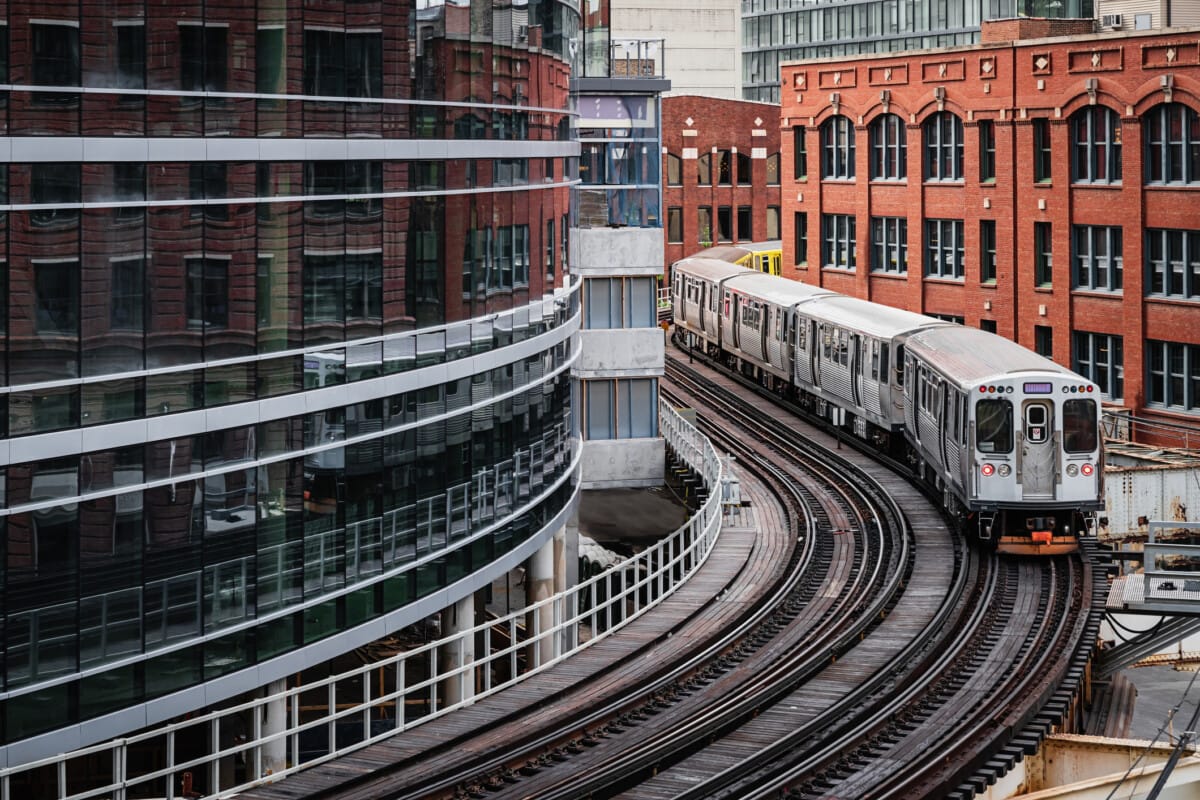 Chicago CTA Elevated Train Downtown Urban Buildings