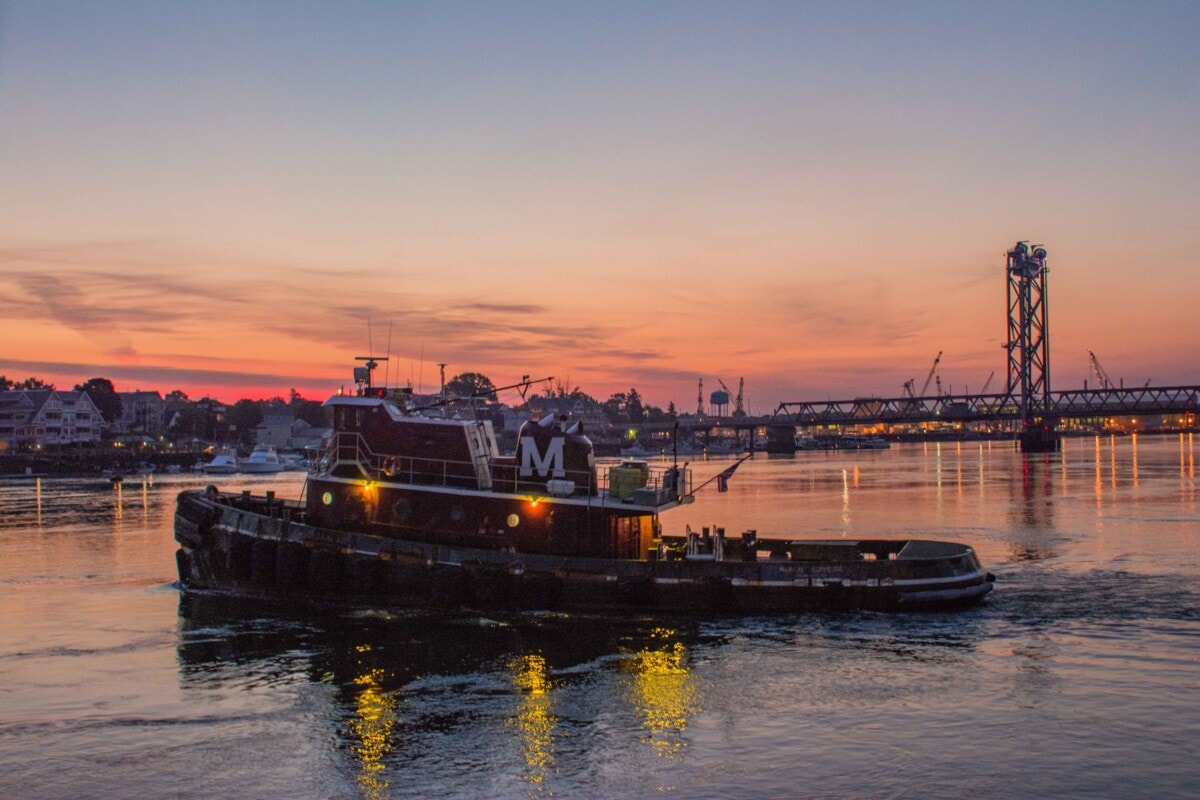 portsmouth new hampshire sunset with boat