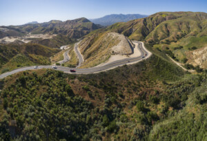 Aerial presumption    of the upland  serpentine Grimes Canyon Road, Moorpark, California, USA
