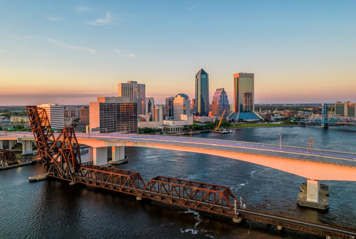 Downtown Jacksonville at Sunset - Aerial View