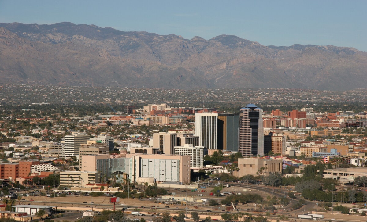 Downtown Tucson With Catalina Mountains In Background 