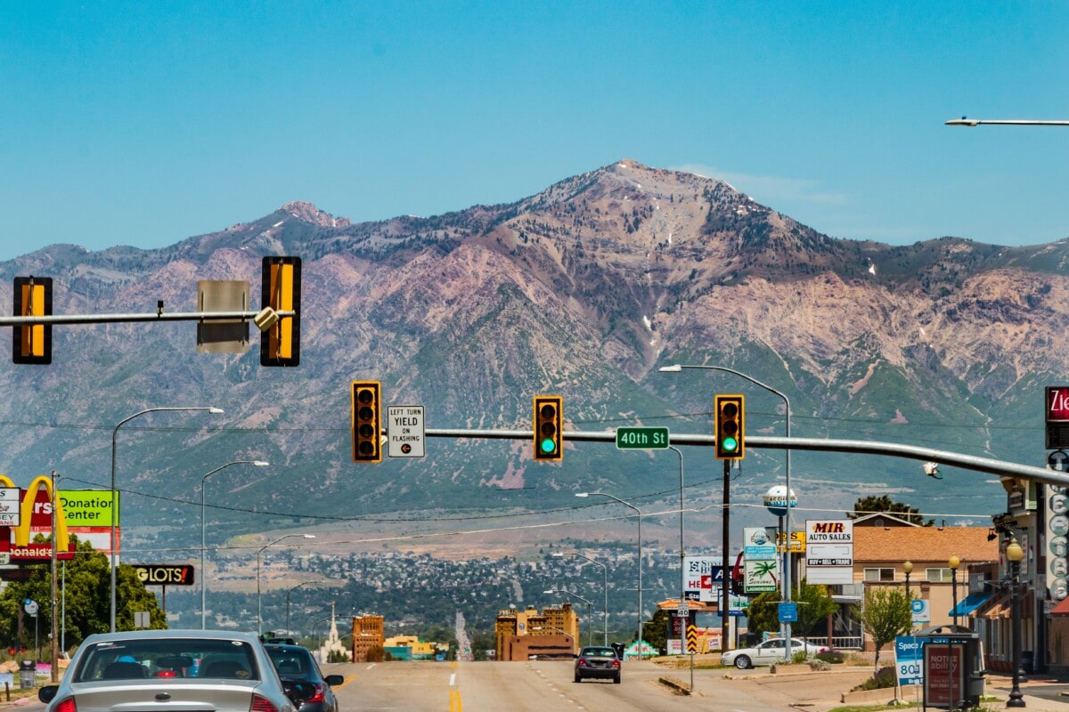 traffic light and mountains and ogden utah