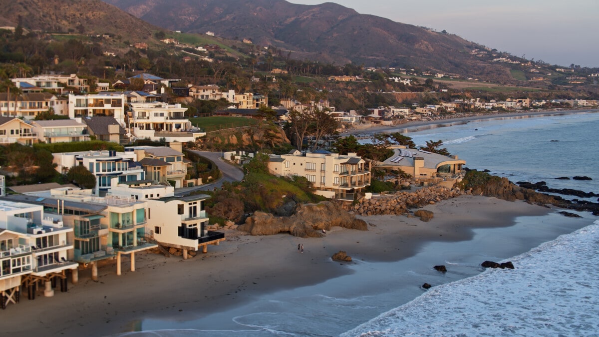 Aerial View of Beachside Houses In Malibu, California