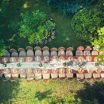 aerial shot of table at outside wedding