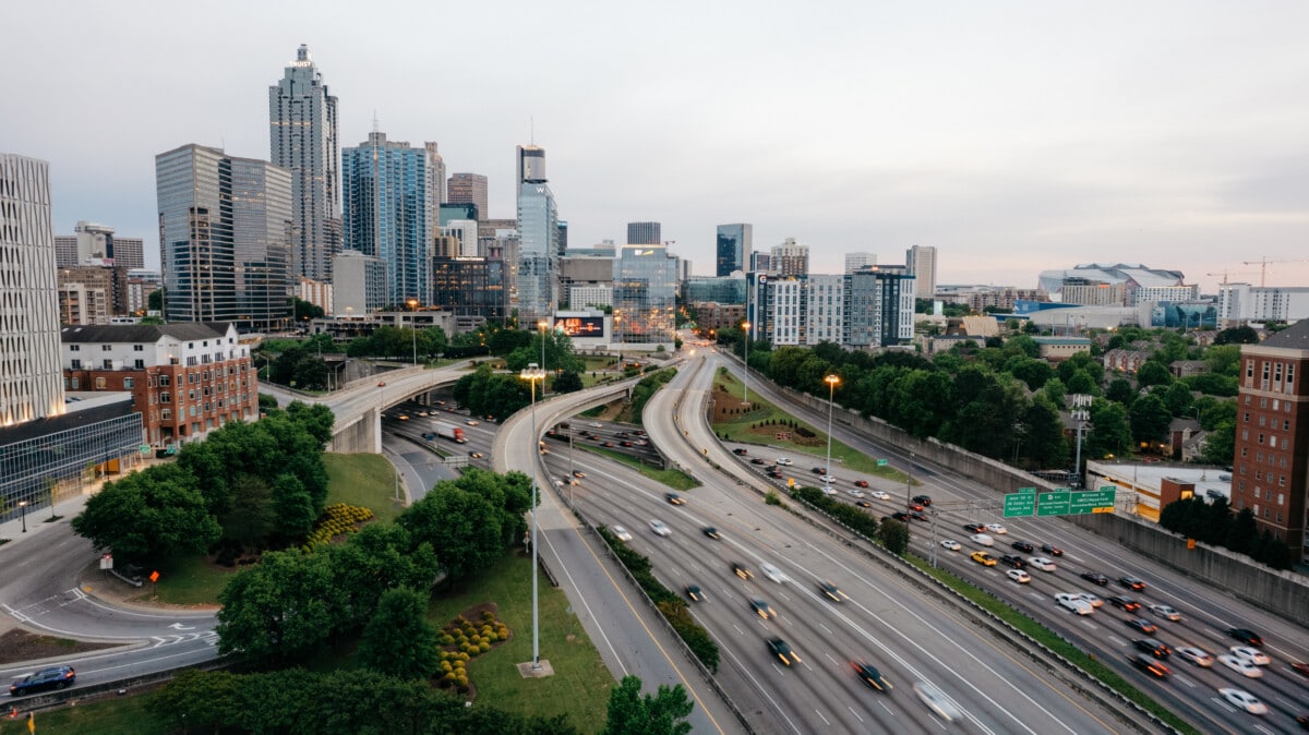 Atlanta downtown connector on a busy cloudy day