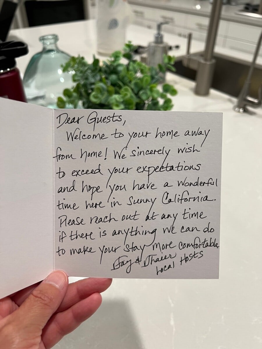 welcome note for arriving guests