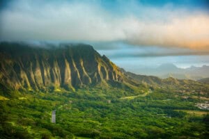 view of oahu in the middle of the island at sunrise_Getty