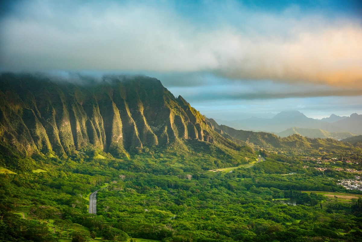 view of oahu in the middle of the island at sunrise_Getty