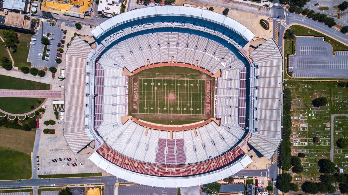 aerial view of university of alabama stadium in Tuscaloosa