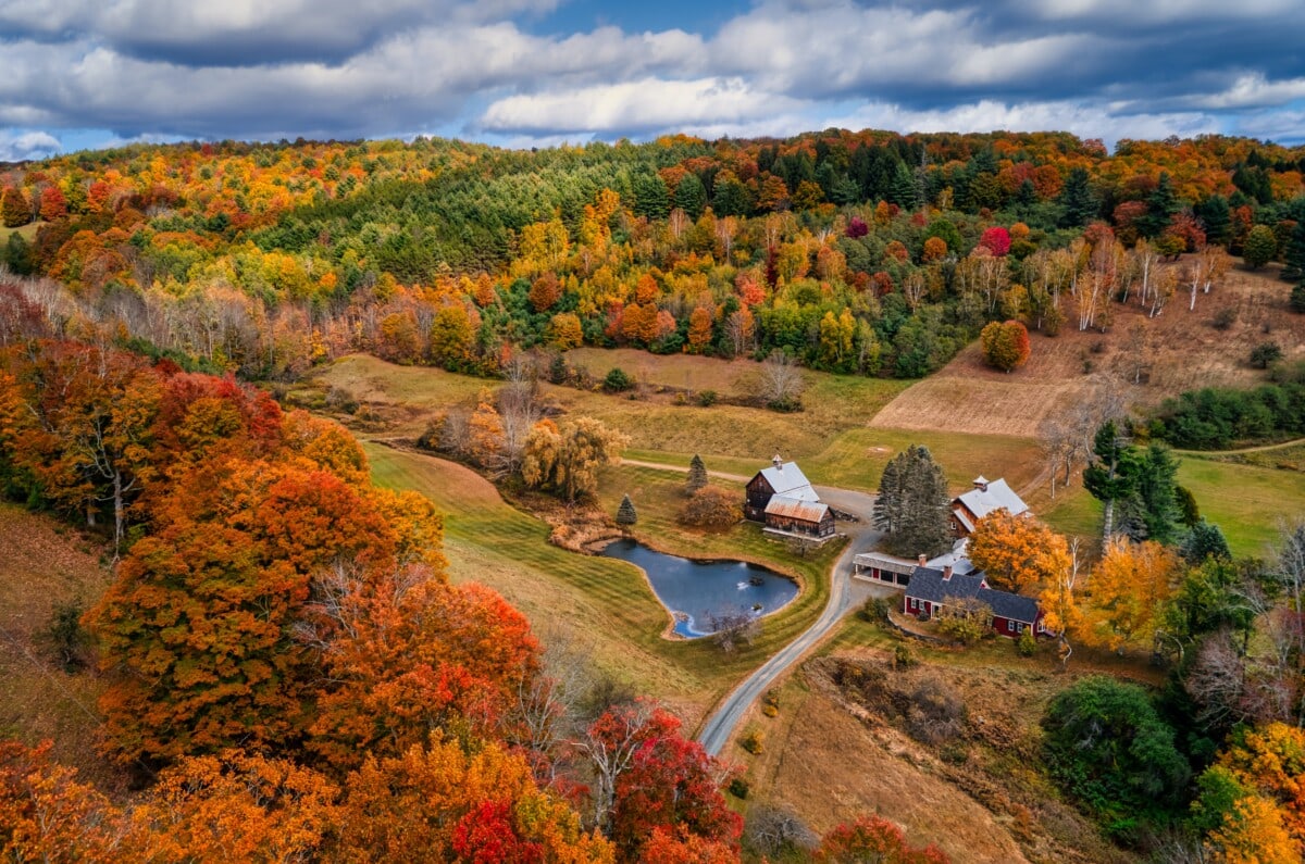 barn and autumn trees in vermont