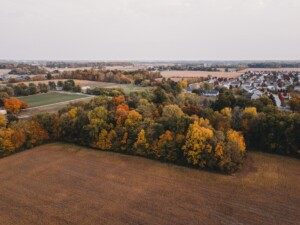 indiana countryside in the fall with trees and houses