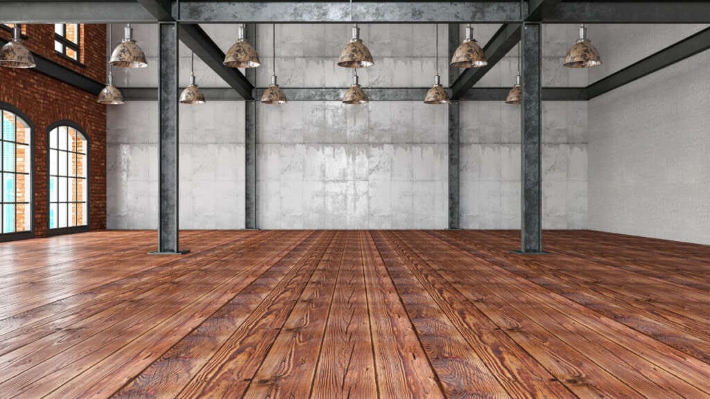large warehouse with original wood flooring contemporary design