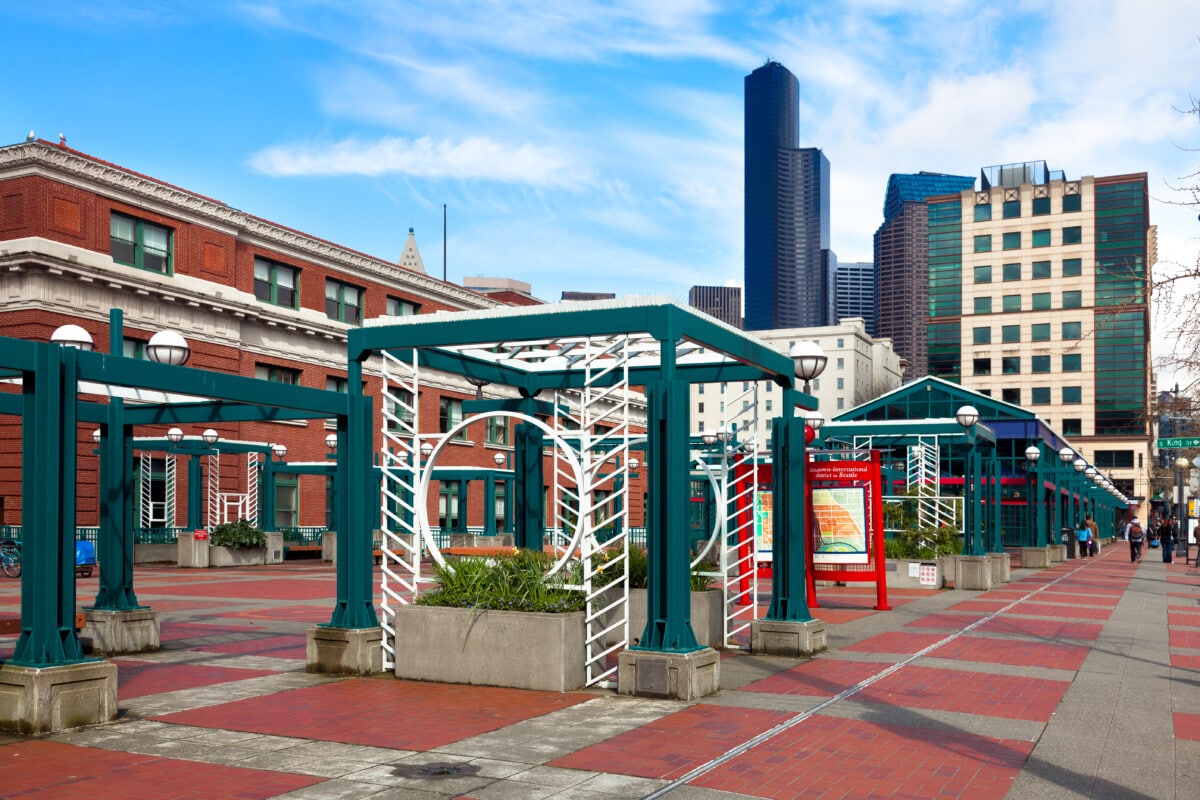 Shutterstock: Light rail station in International District Seattle