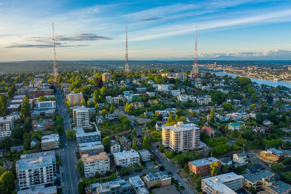 Shutterstock: Aerial of Queen Anne neighborhood in Seattle