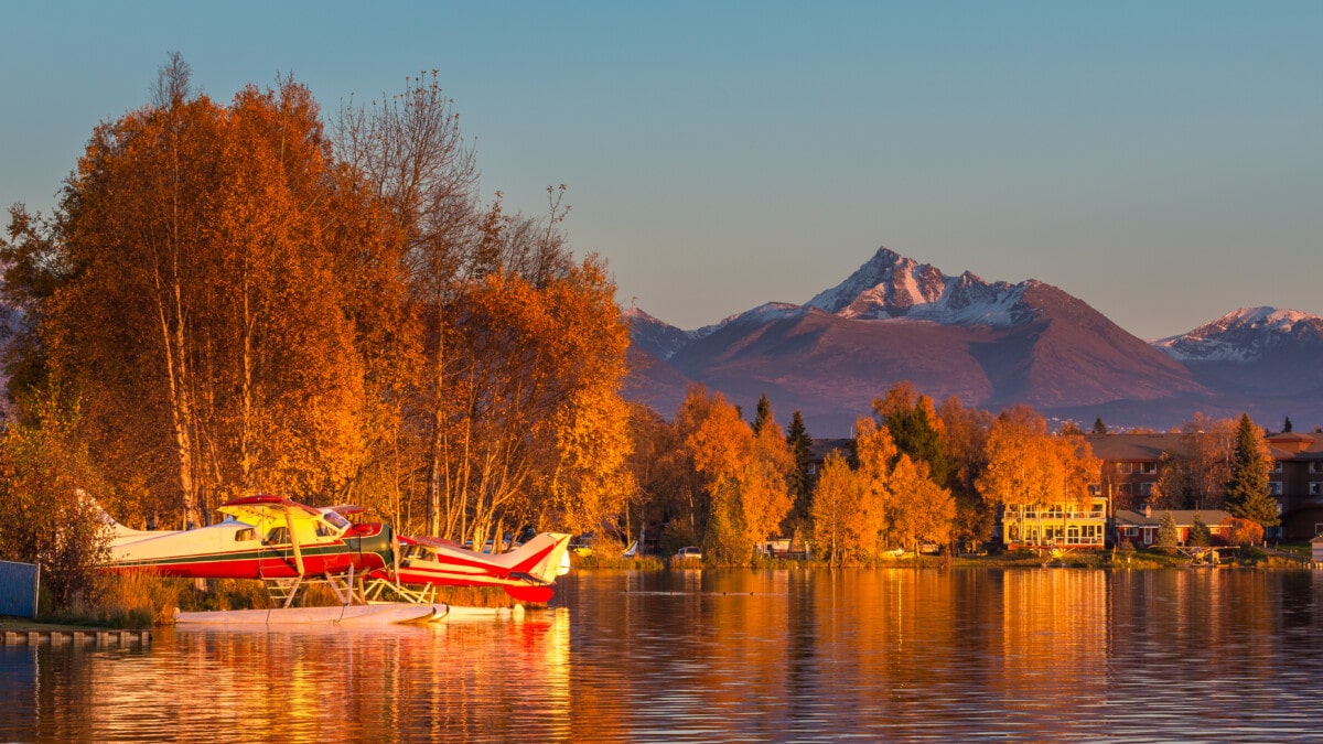 lake spenard with mountains and sea plane_shutterstock