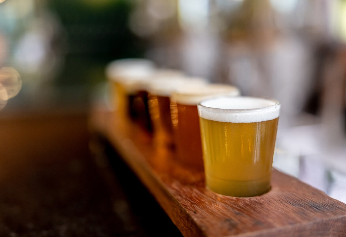 لقطة مقرّبة لعينة تذوق البيرة في بار مصنع الجعة - مفاهيم تجارب جديدة