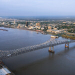 Aerial view of river in Baton Rouge, Louisiana getty