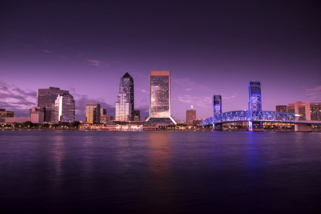 Jacksonville Florida skyline at night - Getty