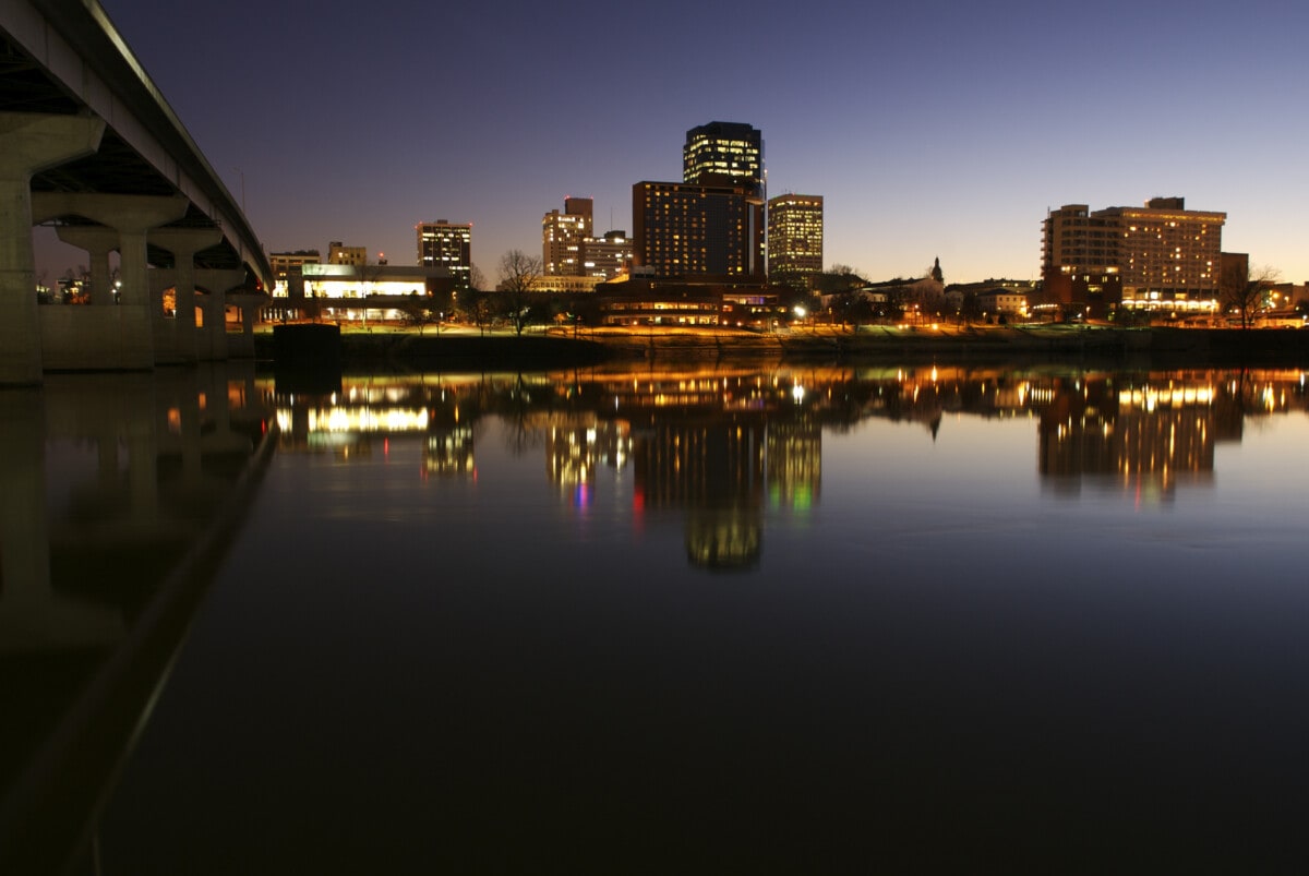 Little Rock, Arkansas. at night with river