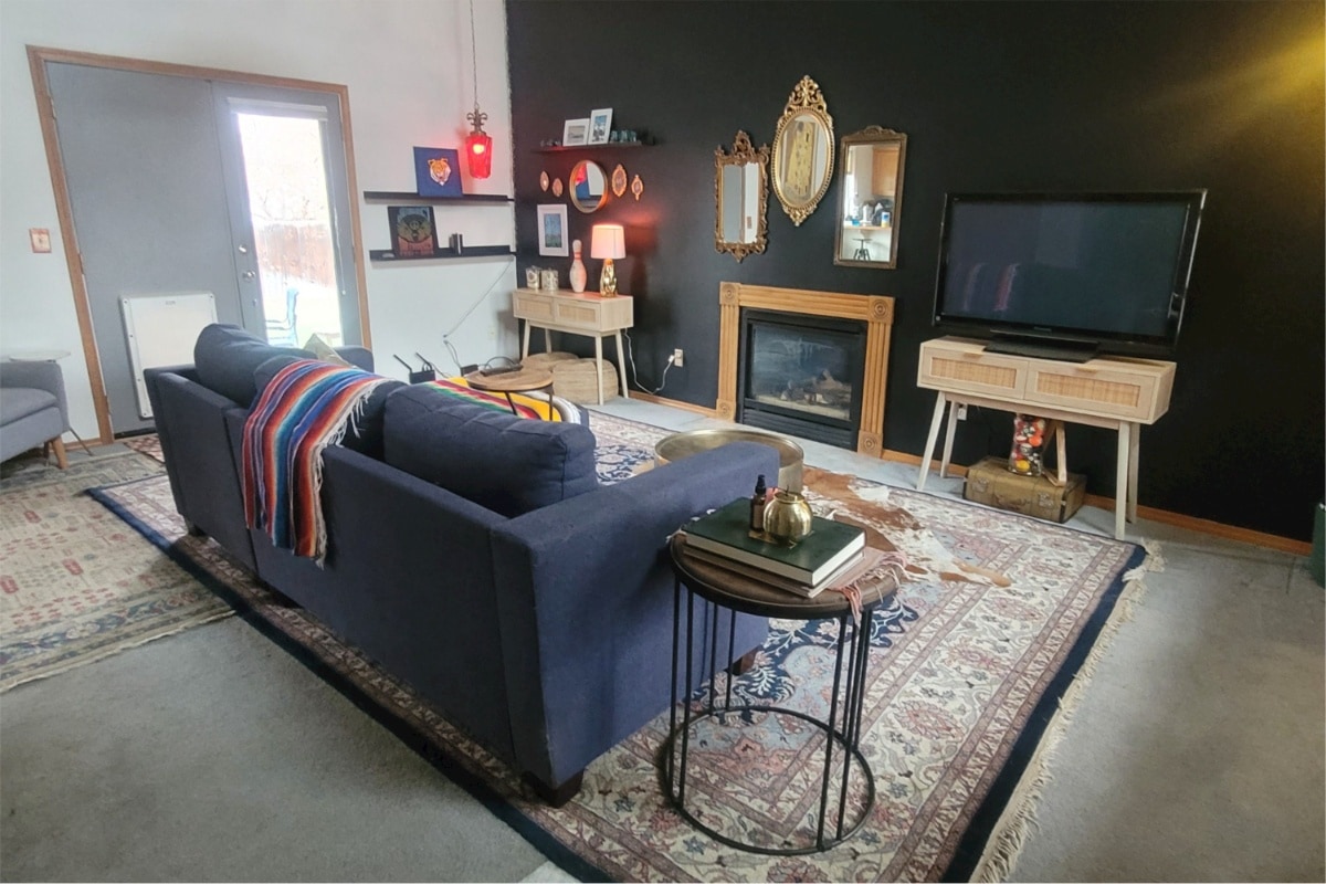 A black interior living room