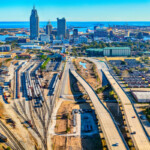 The industrial downtown area of Mobile, Alabama shot from an altitude of about 500 feet.