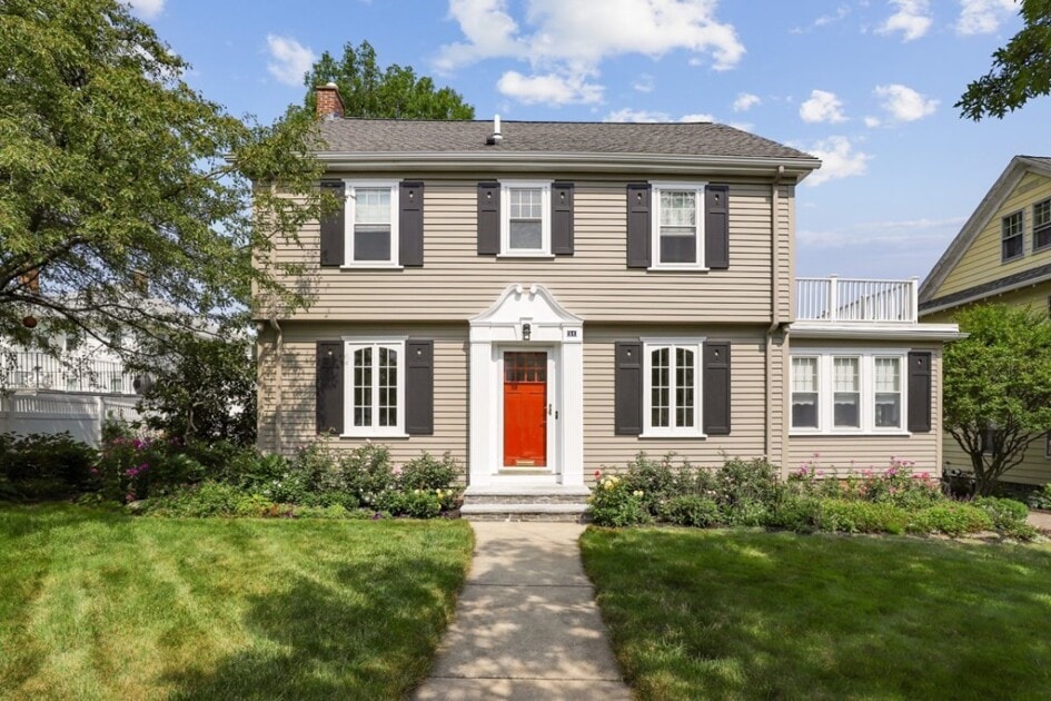 Exterior of home with red door