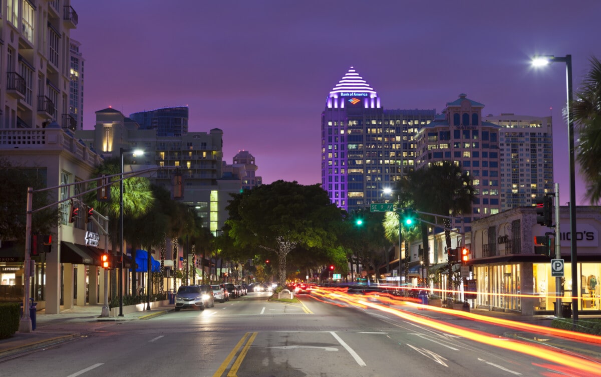 Downtown Fort Lauderdale, Florida at night.