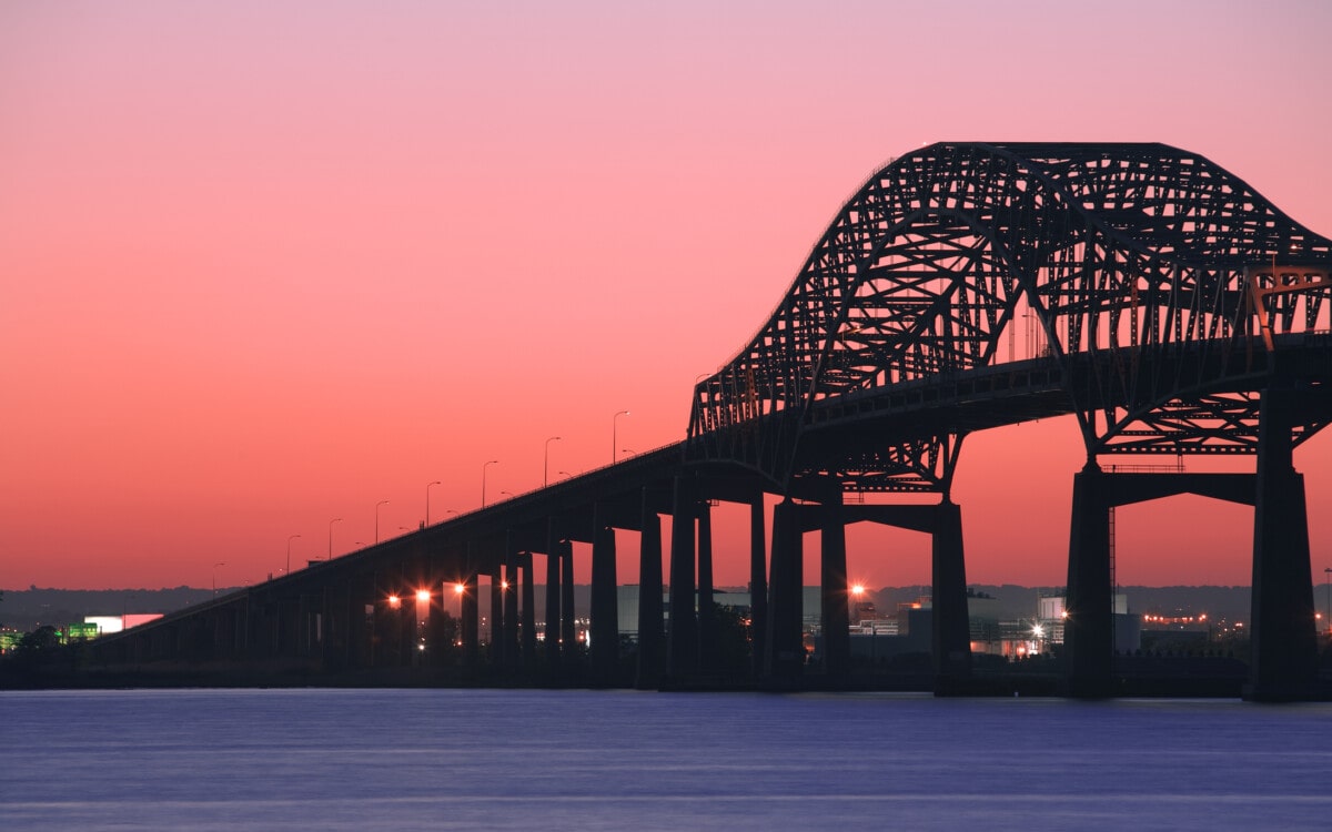 newark bay bridge at night