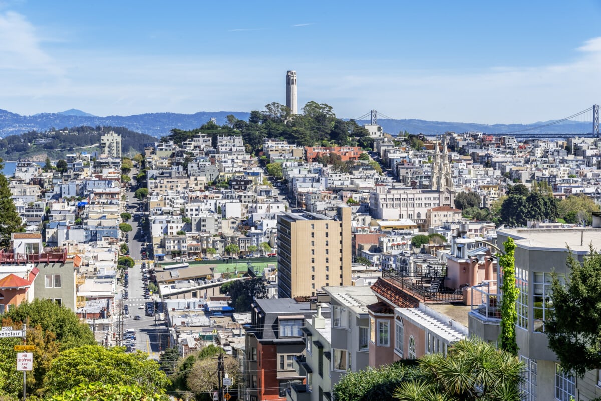 Shutterstock: Coit Tower around Nob Hill neighborhood, SF