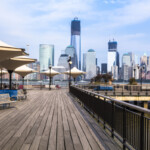 Boardwalk on Hudson River with Manhattan in background