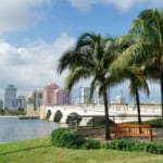 West Palm Beach, Florida cityscape seen from Palm Beach across the Intracoastal Waterway.