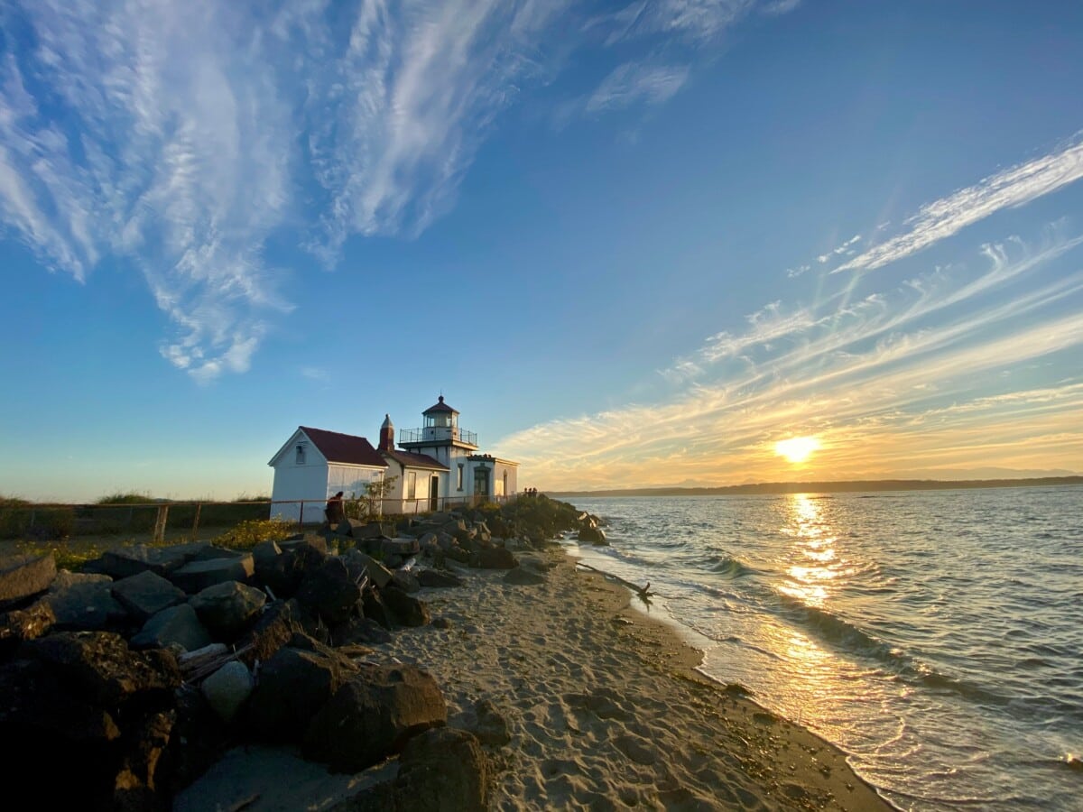 west point lighthouse located in Discovery Park in Seattle's Magnolia neighborhood