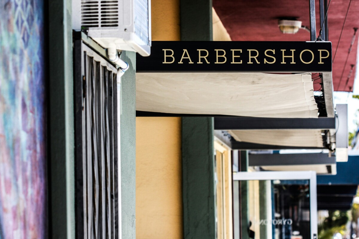 barbershop sign in colorful building hillcrest, san diego