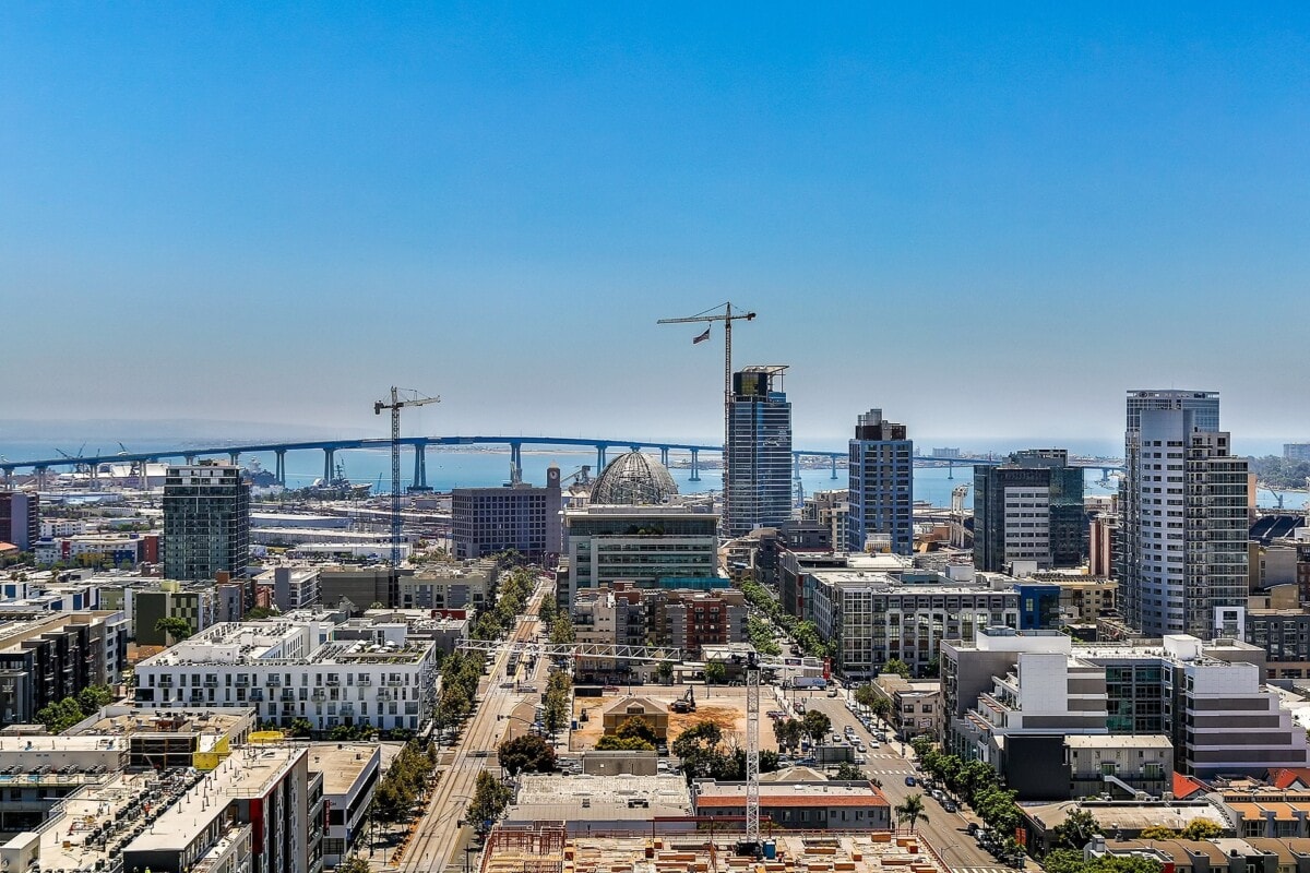 view of san diego bay and coronado from east village