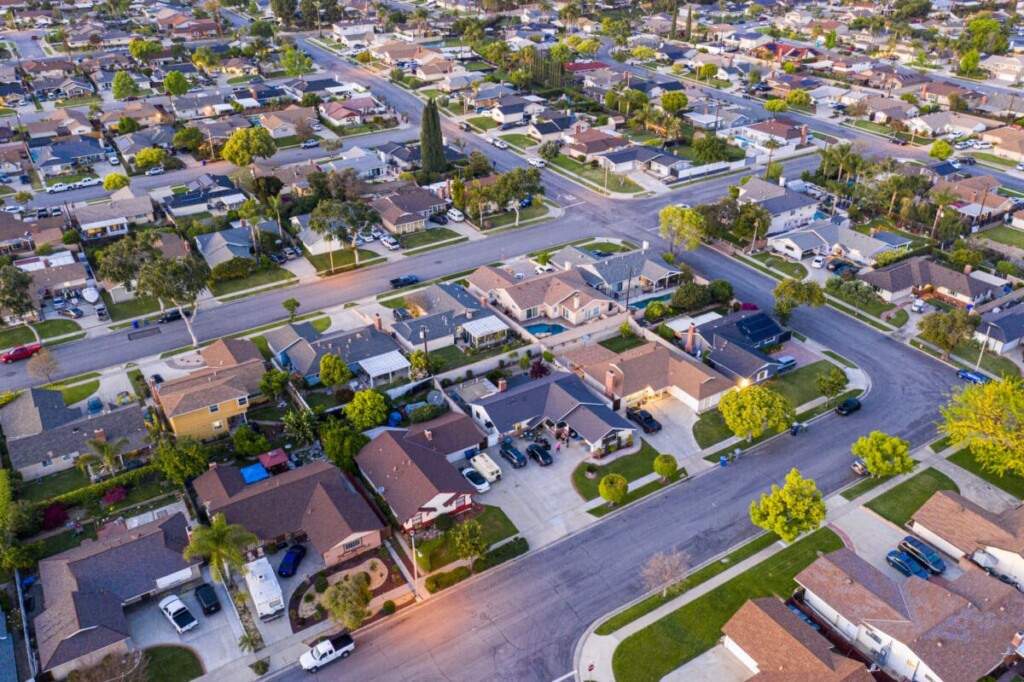 Homes at night in Orange County, California