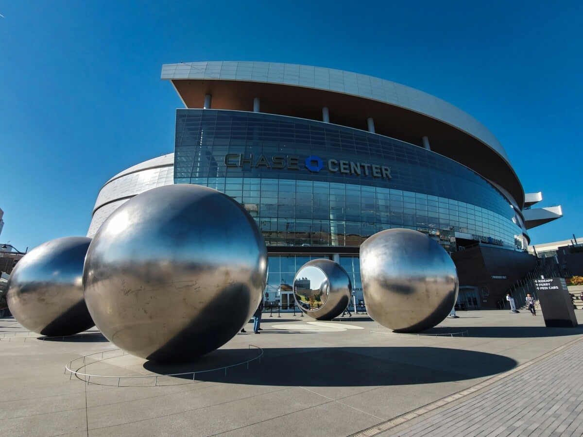 exterior view of chase center in the mission bay neighborhood of san francisco