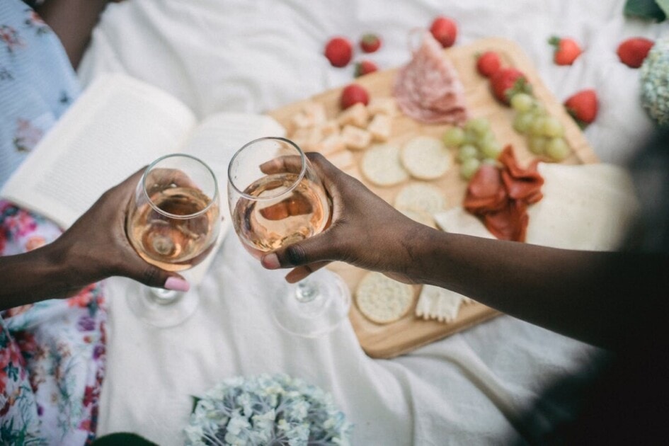 Rose and a charcuterie board, the perfect way for celebrating Valentine's Day at home.