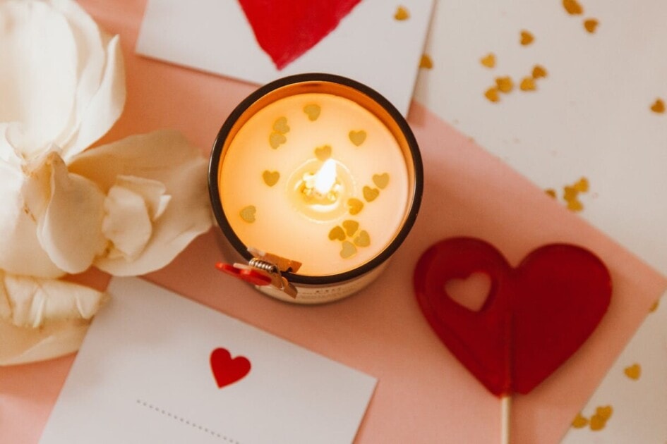 Valentine's day candle and decorations