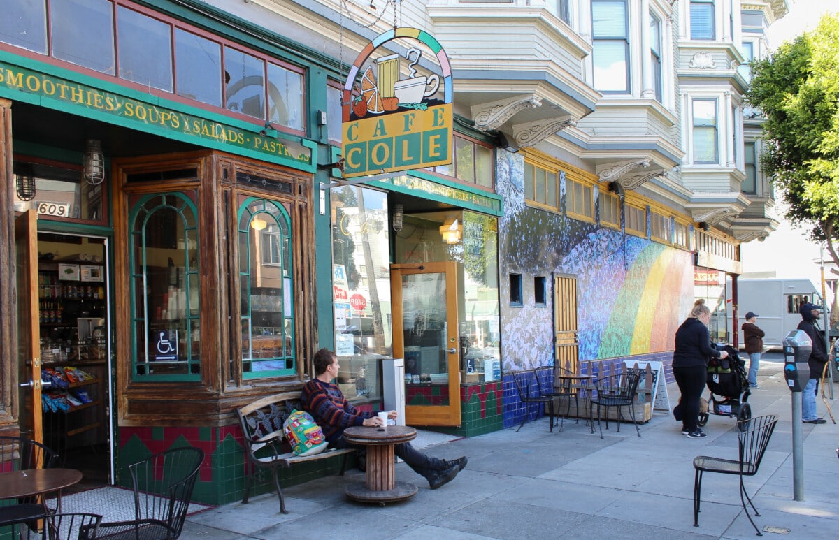 outside of colorful coffee shop in san francisco haigh-ashbury