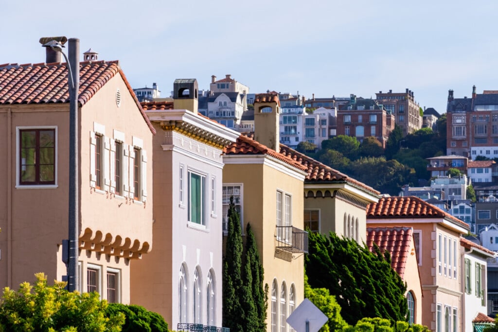 Row of colorful houses in the marina district residential neighborhood san francisco