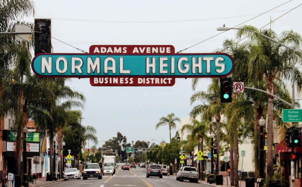 normal heights sign on adams avenue in san diego, ca