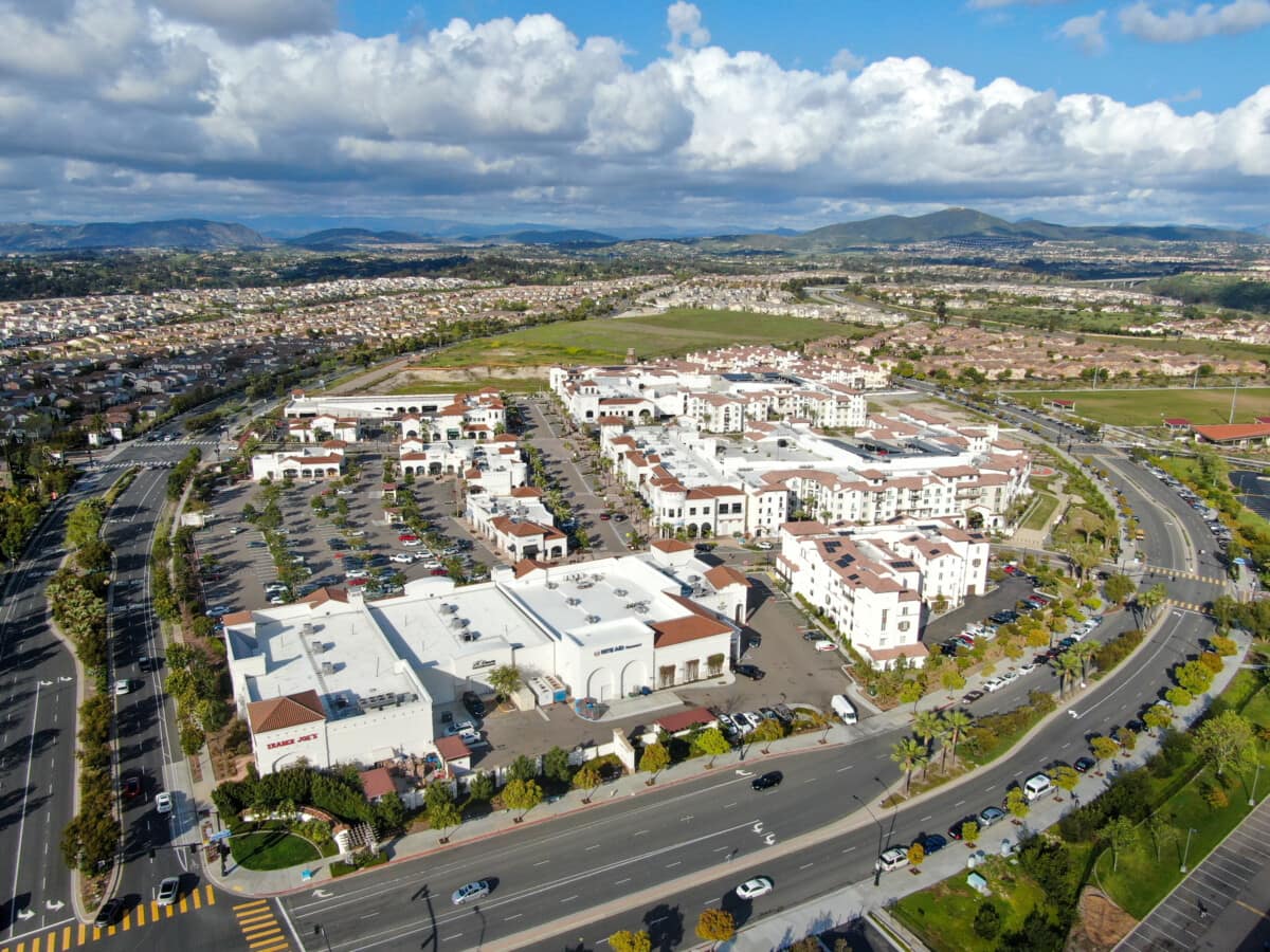 aerial view of shopping center in carmel valley, san diego