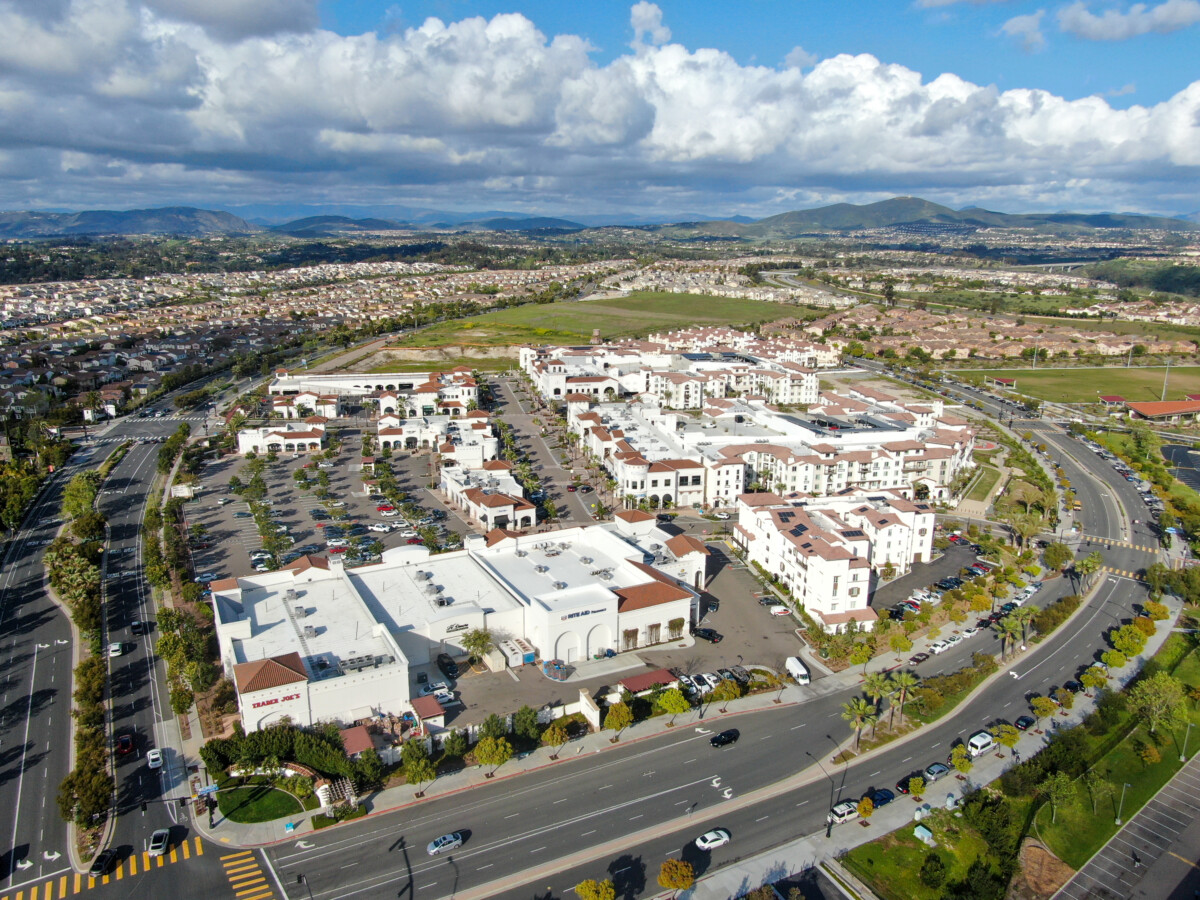 aerial view of shopping center in carmel valley, san diego