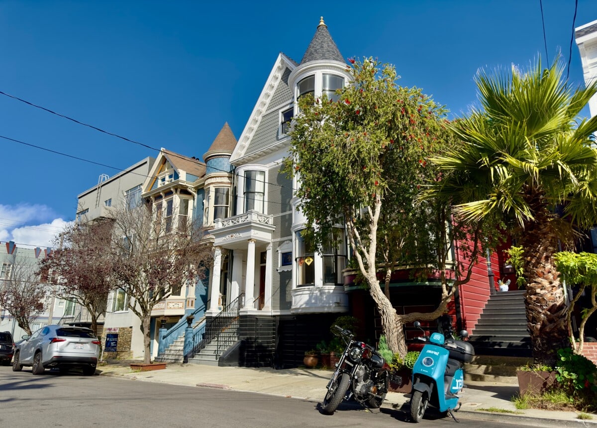 victorian style homes with motorbikes outfront in fillmore district western addition san francisco