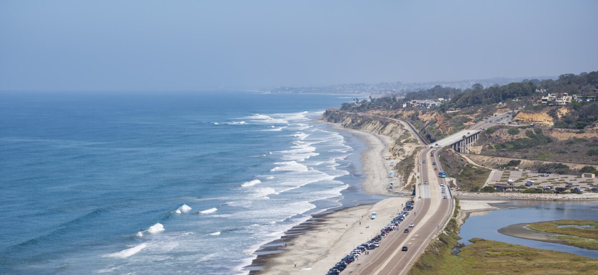 aerial view of pacific coast highway in san diego, ca