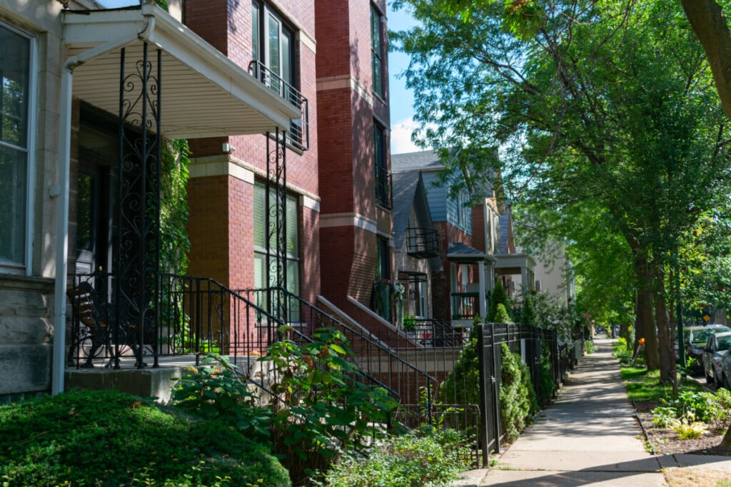 Row Houses in Chicago Buckhead Neighborhood with Lush trees